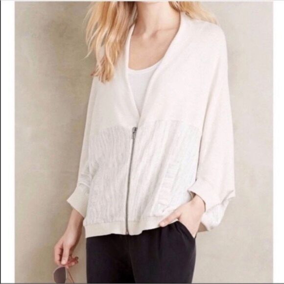 Moth by Anthropogie Austral Full Zip Neutral, Linen Blend Cardigan Sweater sz L - Picture 2 of 12